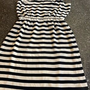 J.CREW Women's Striped Dress Drapey Spaghetti Strap Size 4 100% Silk Demure Trip